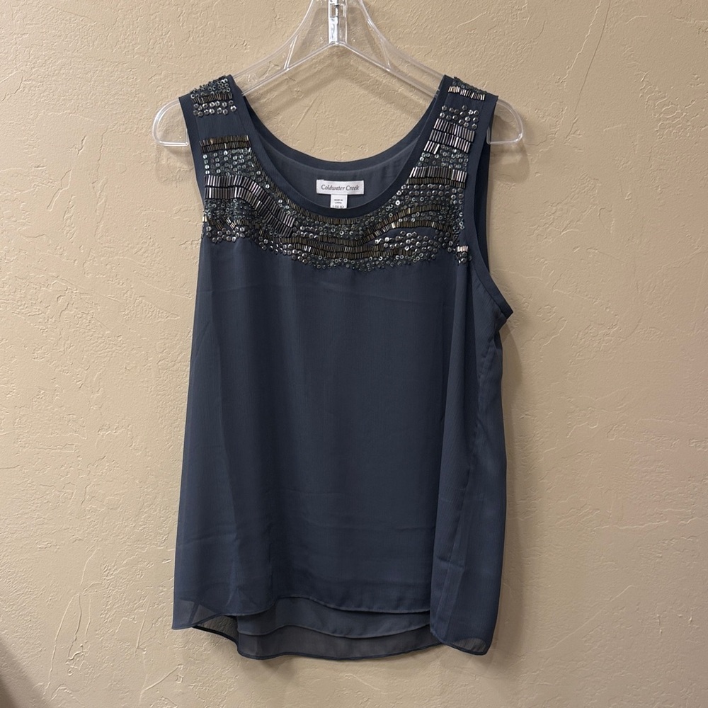 Coldwater Creek Women's Sleeveless Embellished Top - Dark Gray
